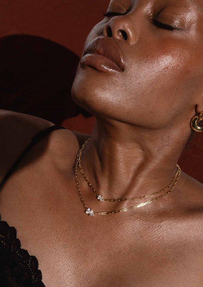 Gold Chain Necklace with Pear and Oval Stones