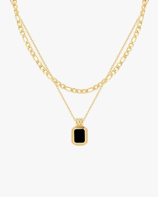 Layered Gold Necklace with Rectangular Black Pendant