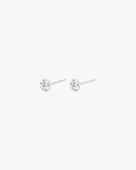 Silver-Tone Stud Earrings with Round Cubic Zirconia