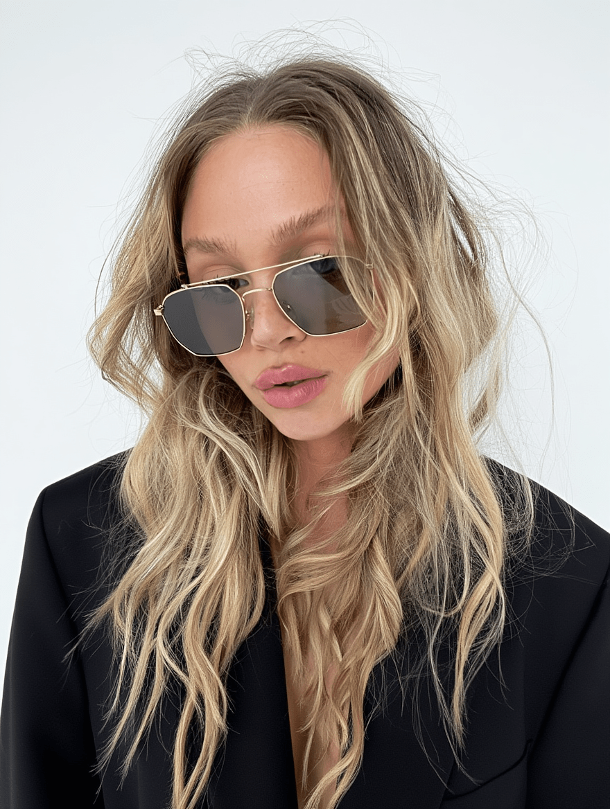 Women’s Aviator Sunglasses with Gold Metal Frame & Chocolate Lenses