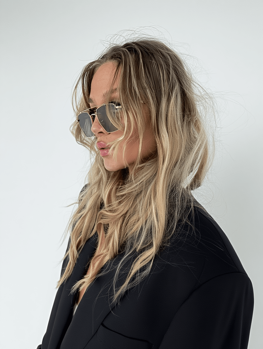 Women’s Aviator Sunglasses with Gold Metal Frame & Chocolate Lenses