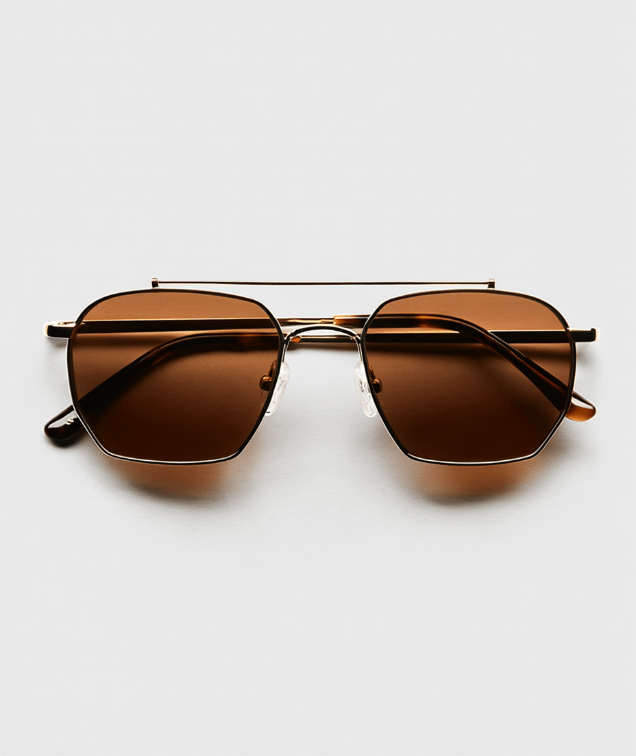Women’s Aviator Sunglasses with Gold Metal Frame & Chocolate Lenses