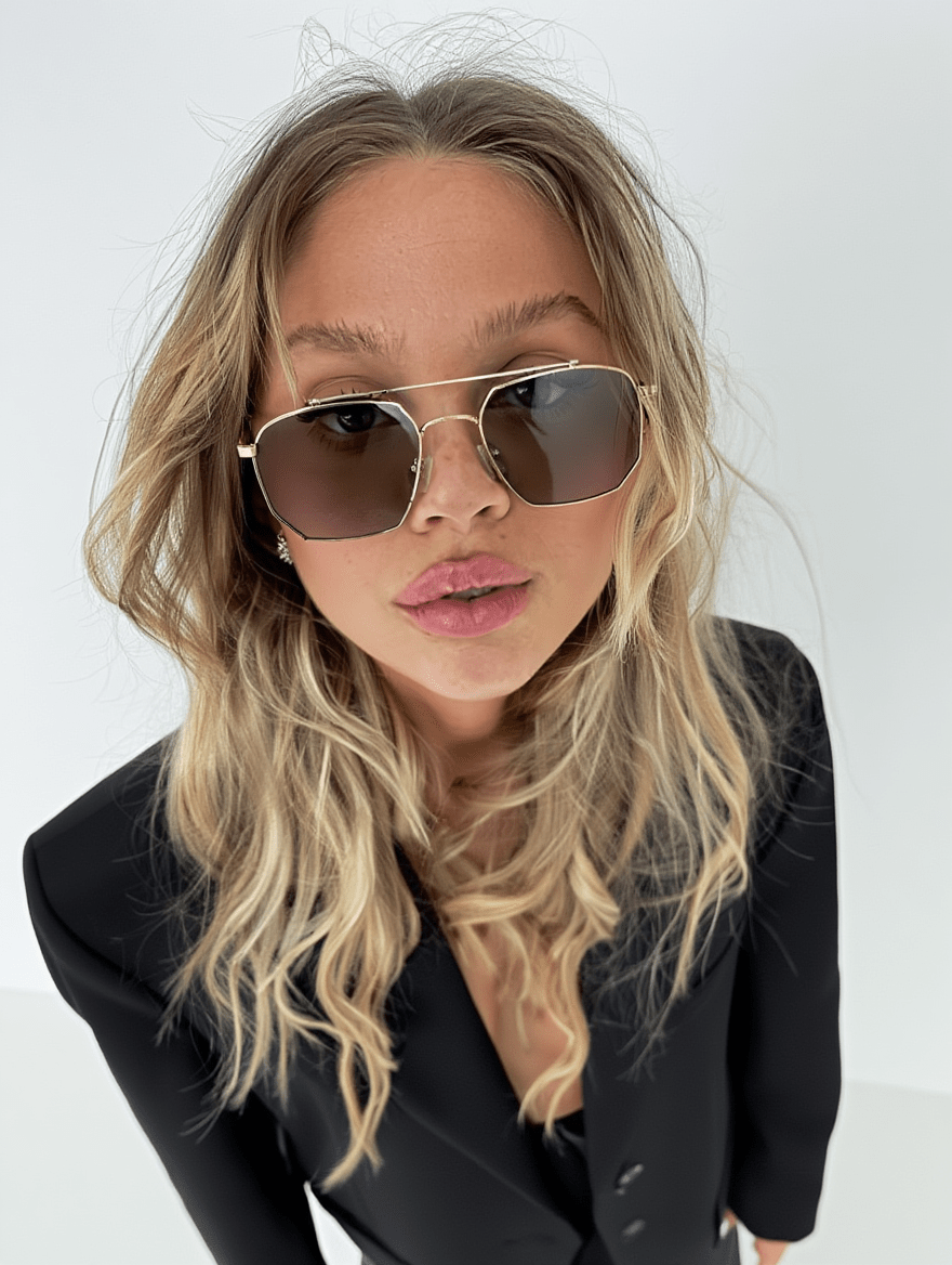 Women’s Aviator Sunglasses with Gold Metal Frame & Chocolate Lenses