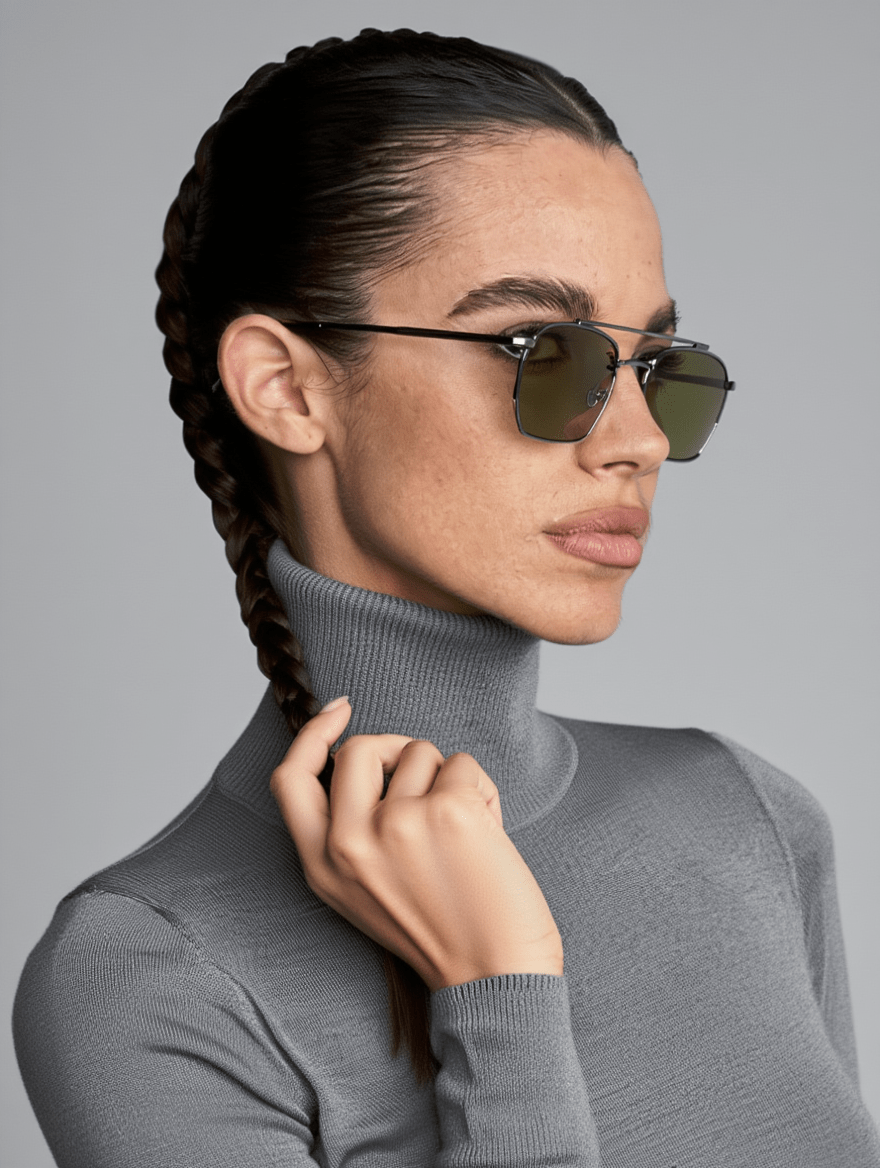 Women’s Silver Metal Frame Sunglasses with Khaki Lenses