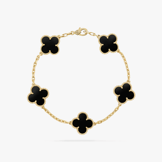 Gold Chain Bracelet with Black Clover-Shaped Charms