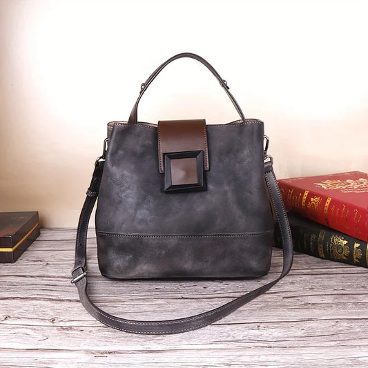 Vintage Solid Color Genuine Leather Crossbody Bag