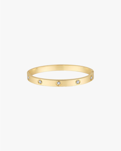 Gold-Tone Bangle with Clear Round Accent Stones