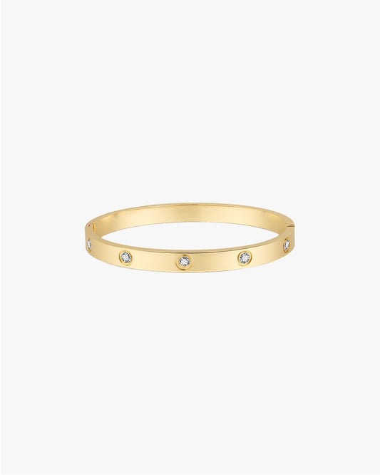 Gold-Tone Bangle with Clear Round Accent Stones
