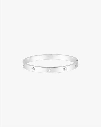 Silver Bangle with Clear Stone Accents