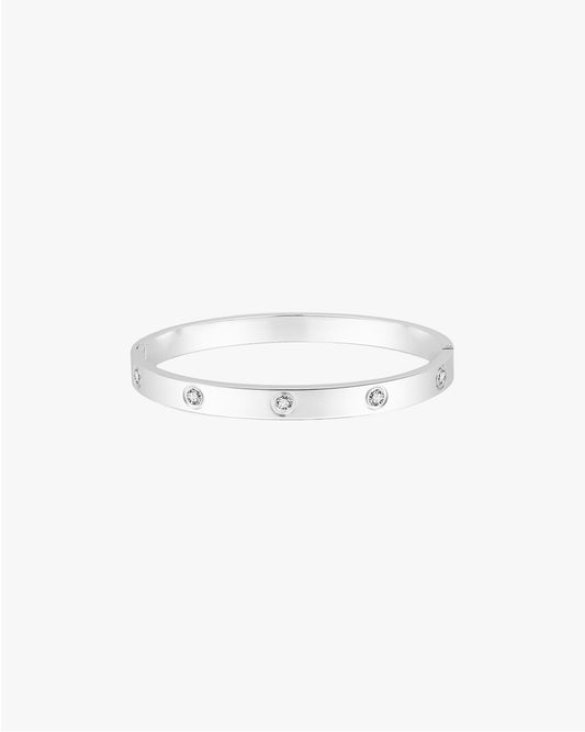 Silver Bangle with Clear Stone Accents
