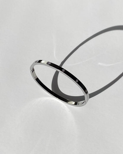 Thin Silver Bangle with Small Clear Stones