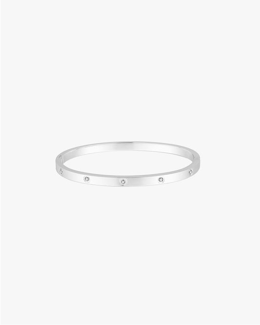 Thin Silver Bangle with Small Clear Stones