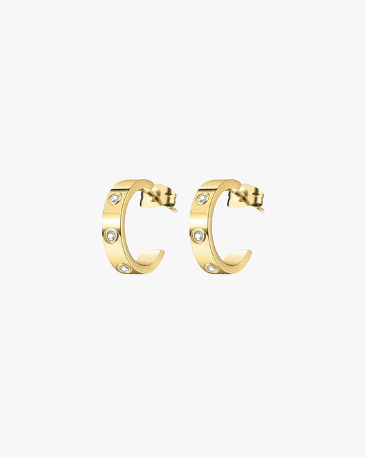 Gold Mini Hoop Earrings with Crystal Accents – Polished Small Statement Jewelry