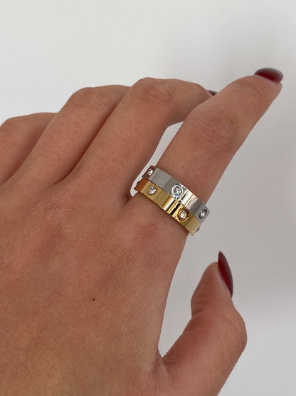 Gold-Tone Band Ring with Round-Cut Accents