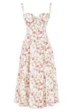 Floral Square Neck Bustier Sundress - Sleeveless Y2k Midi Dress with Slit and Corset Back