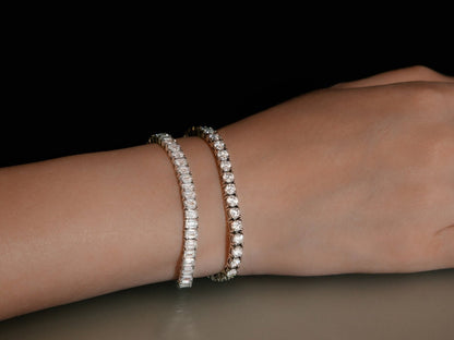 Gold Tennis Bracelet with Round-Cut Clear Stones