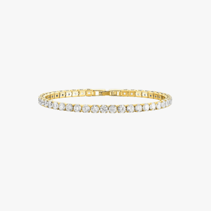 Gold Tennis Bracelet with Round-Cut Clear Stones