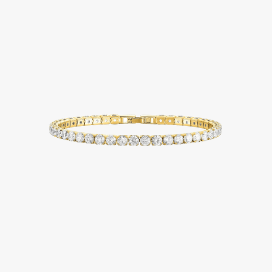 Gold Tennis Bracelet with Round-Cut Clear Stones