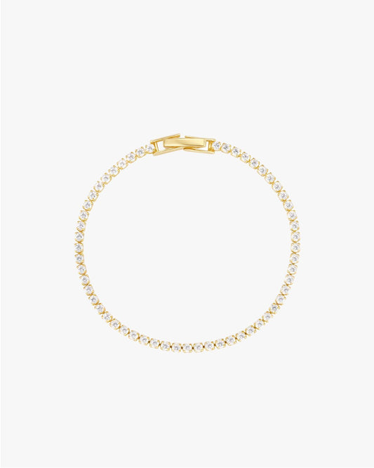 Gold-Tone Tennis Bracelet with Round Clear Stones