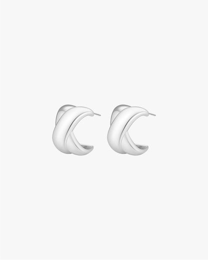 Twisted Dome Hoop Earrings in Silver