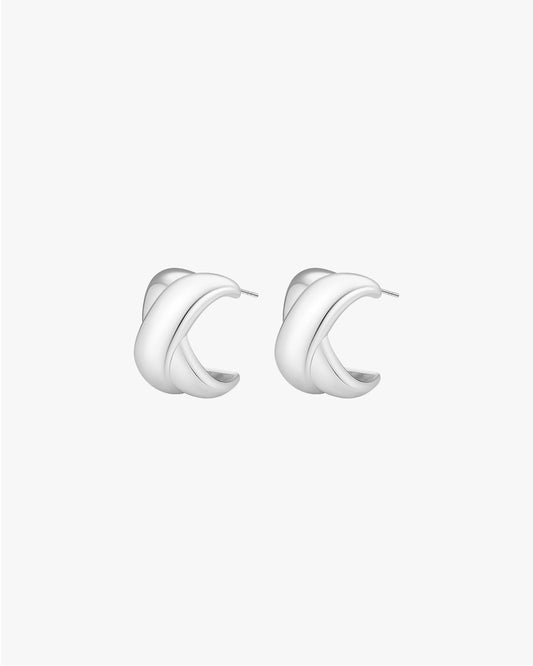 Twisted Dome Hoop Earrings in Silver