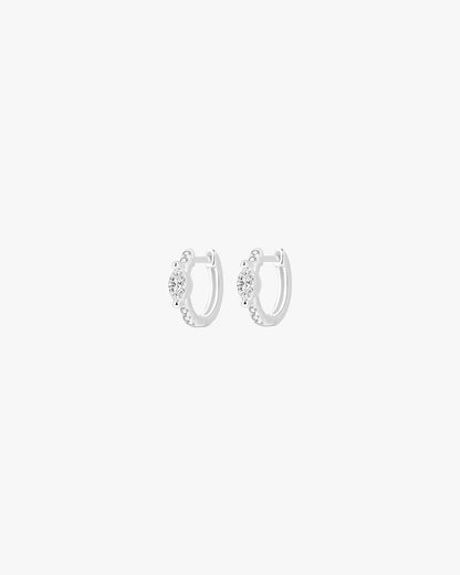Silver Hoop Earrings with Marquise-Shaped Center Stone