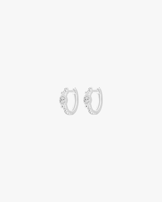 Silver Hoop Earrings with Marquise-Shaped Center Stone