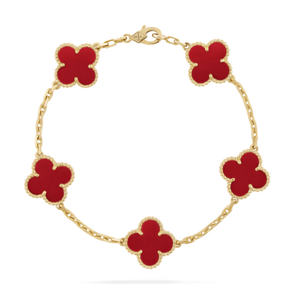 Gold Chain Bracelet with Black Clover-Shaped Charms