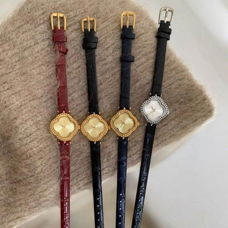 Elegant Clover Dial Leather Strap Watch – Multiple Colors