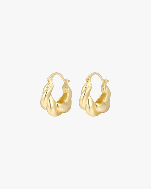 Gold-Plated Twisted Hoop Earrings – Croissant Design