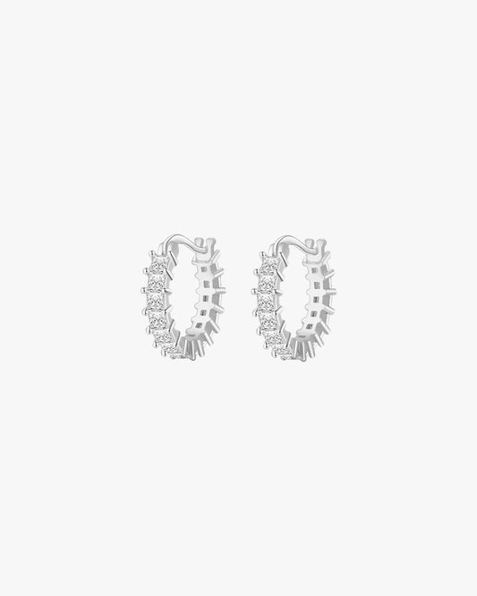 Silver Hoop Earrings with Sparkling Stones – Elegant Crystal Detail Hoops