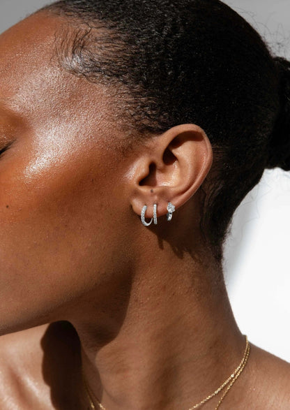 Silver Huggie Earrings with Solitaire-Style Zirconia