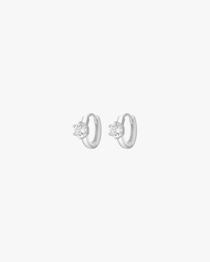 Silver Huggie Earrings with Solitaire-Style Zirconia