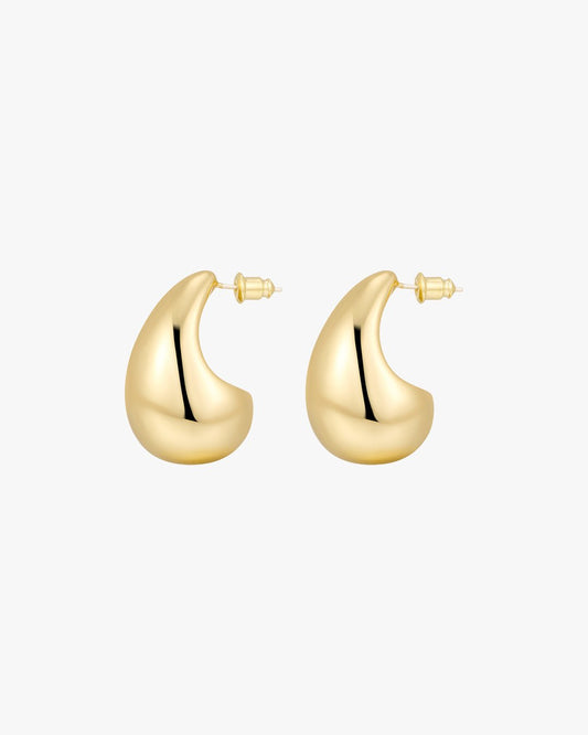 Gold Teardrop Stud Earrings – Organic Sculptural Chunky Design