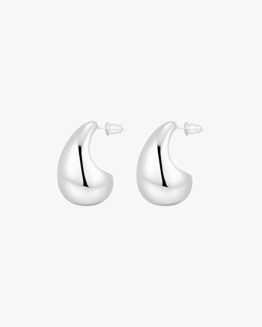 Silver Teardrop Statement Earrings – Polished Chunky Sculptural Design