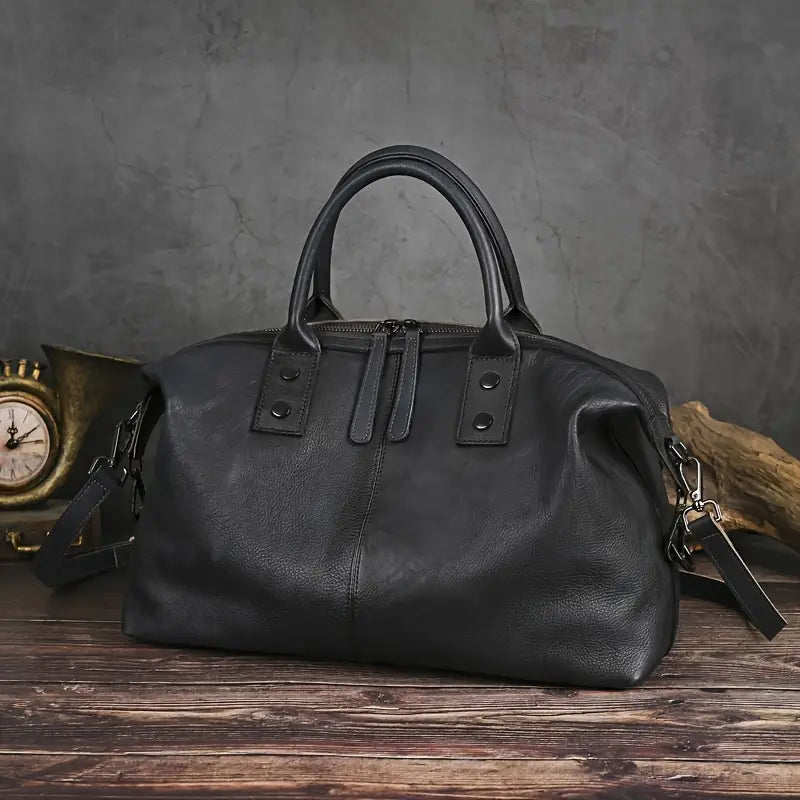 Vintage Brown Genuine Leather Handbag for Women