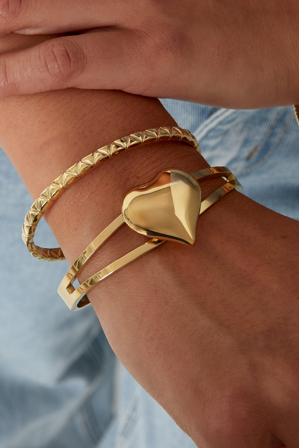 Bold Heart Bangle Bracelet Gold – Statement Heart Cuff for Women
