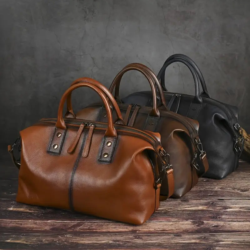 Vintage Brown Genuine Leather Handbag for Women