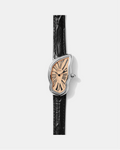 Sculpted Dial Black Leather Quartz Watch – Modern Art Inspired Women’s Timepiece