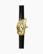 Gold Oval Case Watch with Black Leather Strap – Quartz Movement