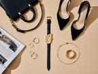 Gold Oval Case Watch with Black Leather Strap – Quartz Movement