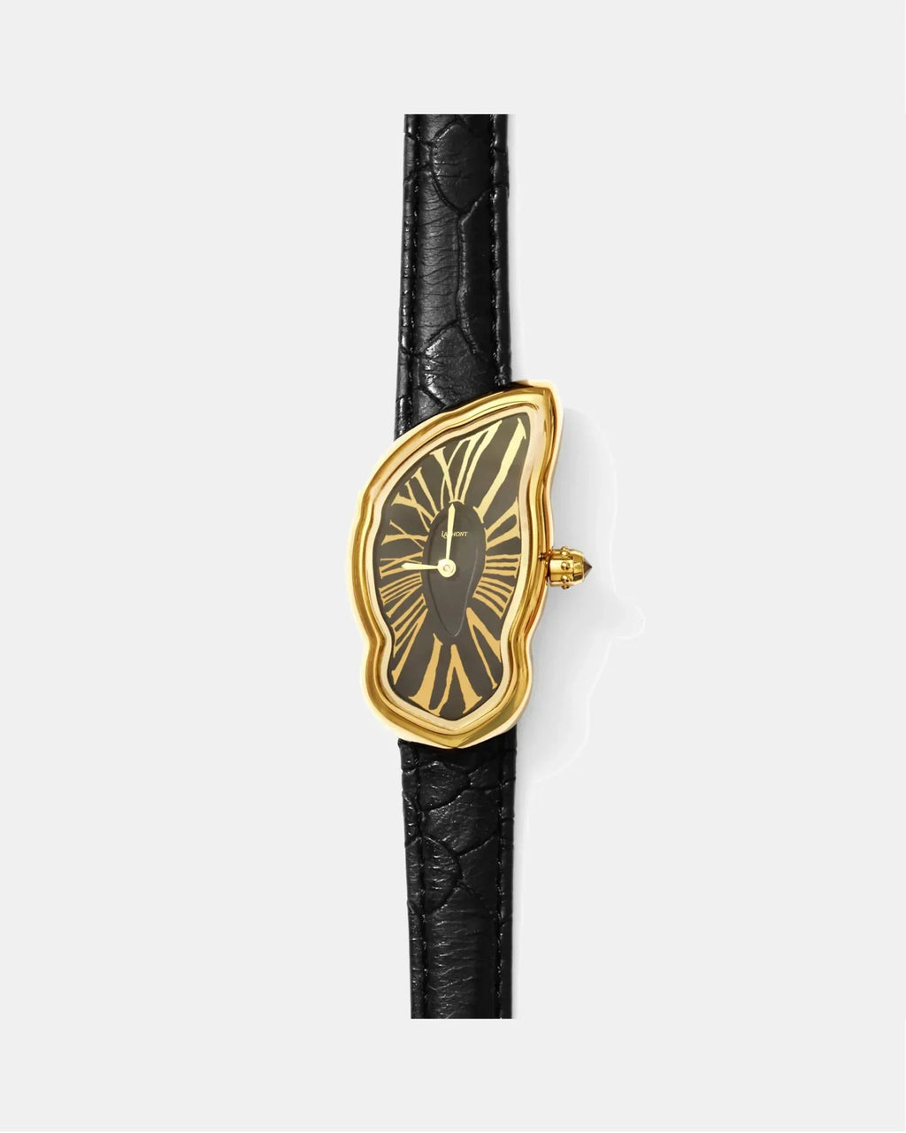 Gold Oval Case Watch with Black Leather Strap – Quartz Movement