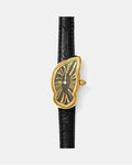 Gold Oval Case Watch with Black Leather Strap – Quartz Movement