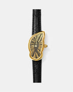 Gold Oval Case Watch with Black Leather Strap – Quartz Movement