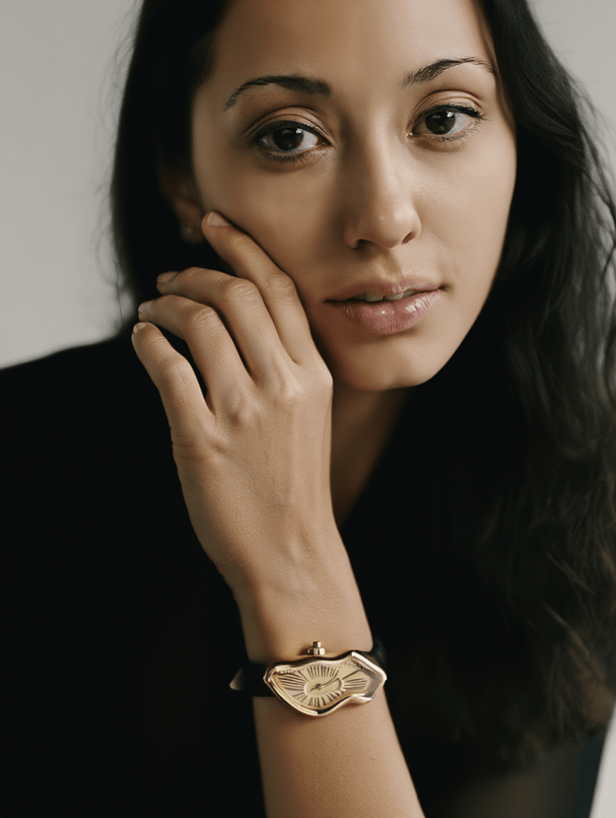 Gold Oval Case Watch with Black Leather Strap – Quartz Movement