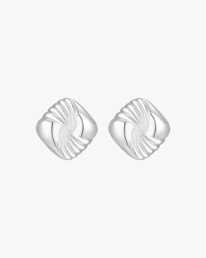 Silver Knot Stud Earrings – Textured Geometric Statement Design