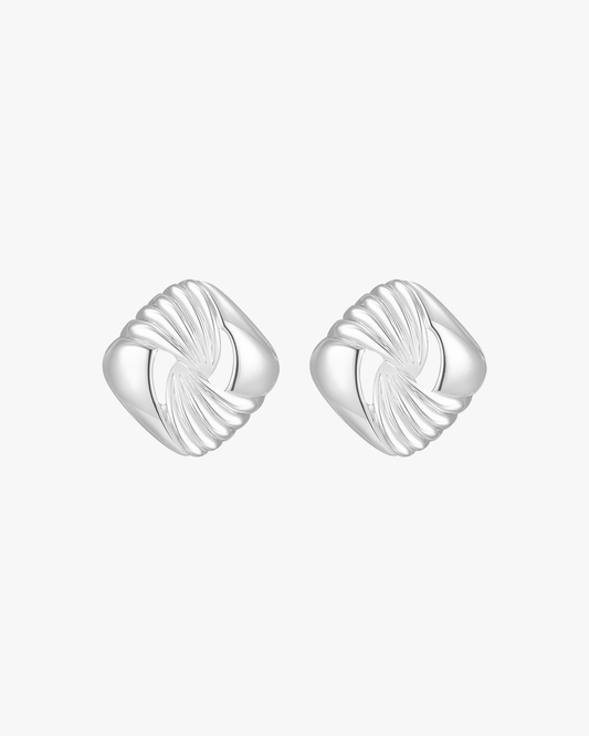 Silver Knot Stud Earrings – Textured Geometric Statement Design