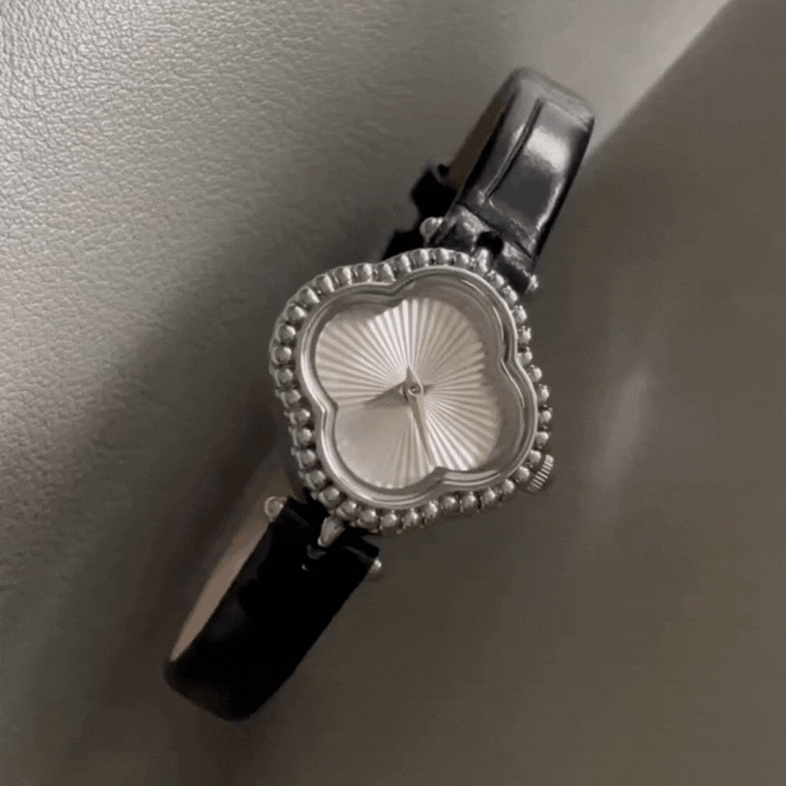 Elegant Clover Dial Leather Strap Watch – Multiple Colors