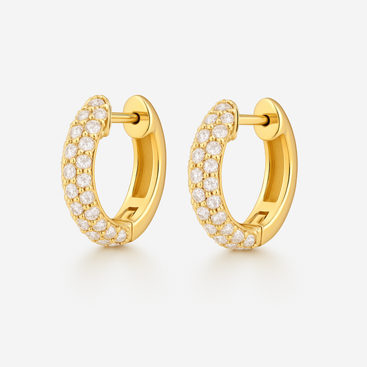 Gold-Plated Hoop Earrings with Cubic Zirconia – Double Row Design
