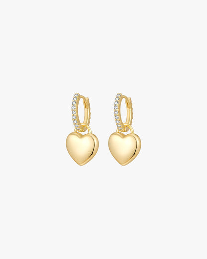 Gold Heart Drop Earrings with Crystal-Embellished Hoops – Romantic Dangle Design